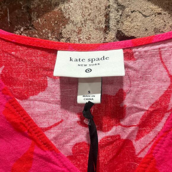 NWT Kate Spade Target Rose Linen Long Sleeve Maxi Dress Pink/Red Small - Picture 2 of 10
